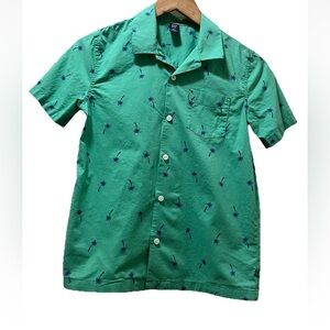 Boy’s Gap Palm Trees Short Sleeve Button Shirt Green Blue Sz L 10/12 Vacation